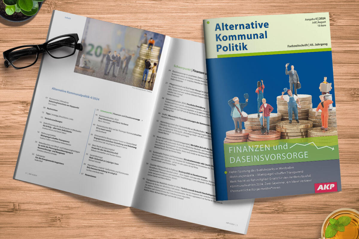 Titelblatt und Inhaltsverzeichnis der Ausgabe 4/24 der Fachzeitschrift Alternative Kommunalpolitik.