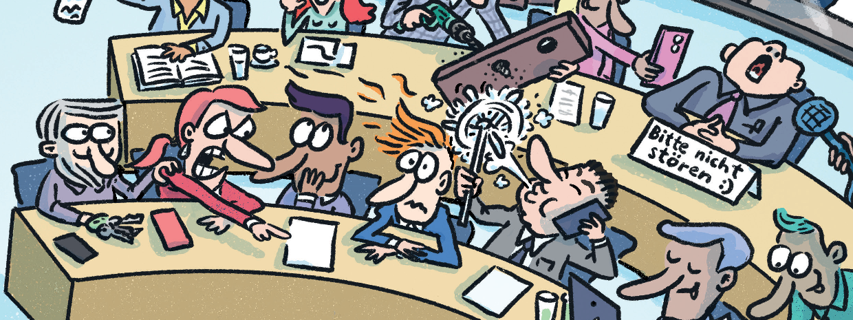 Titelbild der Broschüre Fit für den Rat - ein Wimmelbild einer Ratssitzung