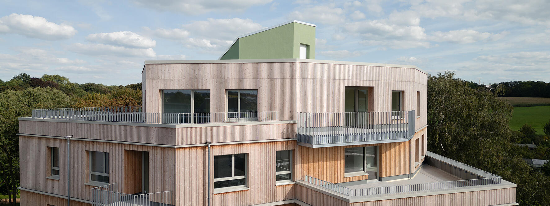 Aachen: Miteinander Wohnen im Wiesental in Aachen. Dargestellt ist das Gebäude. Architekten: office03 - Waldmann & Jungblut Architekten Partnerschaft mbB, Köln