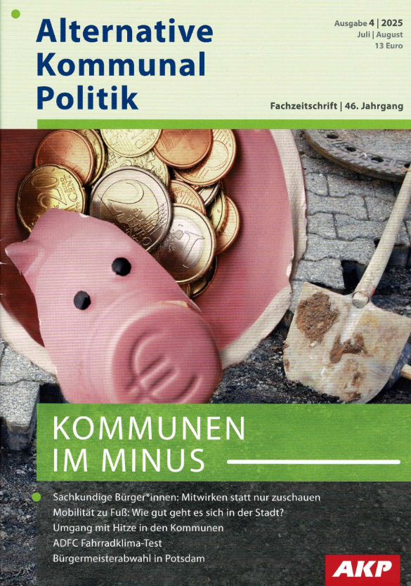 Das Titelbild der AKP zum Thema "Kommunen im Minus" zeigt ei zerschlagenes Sparschwein vor dem Hintergrund einer kaputten Straße